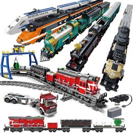Diecast Model KAZI Electric building block Technical Train series railway track laying machine engineering educational assembling toy 230726