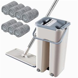 Mop With Bucket and Pad Set Wringing Microfiber Hand- Squeeze s Home Cleaning Bathroom Kitchen Floor Wet And Dry Kit 211102232O