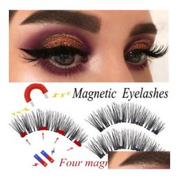 Other Health Beauty Items Magnetic Eyelashes With 4 Magnets 3D False Eyelash Magnet Lashes Applicator Natural Extension Tweezer Curl Dhxqo