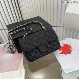 High quality luxury designers mini square flap bags classic black lambskin leather wallet quilting Hangbags Crossbody shoulder bag gold or silver chains