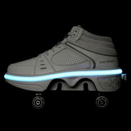 Deformation Parkour Shoes with Four wheels Rounds of Running Sneaker Woman Roller Skates shoes adults kids unisex Roller Skating