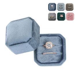 Jewellery Boxes Octagon Velvet Ring Box Double Ring Display Holder with Detachable Lid Ring Box Holder for Wedding CeremonyPink 230727