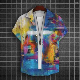 Men's Casual Shirts 2023 Hawaiian Shirt 3d Cross Print Summer Men Clothing Street Short Sleeved Trendy Tops Tees Oversized