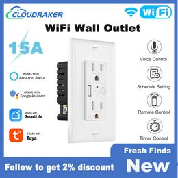 Smart Power Plugs Wifi Smart Wall Outlet with USB Charger Double US Plug Switch Tuya Smart APP Remote Control Socket Work with Alexa Home HKD230727