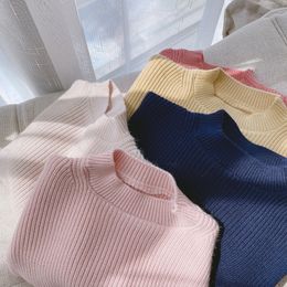 Family Matching Outfits 16Yrs Chidlren Girls Knitted Sweater Tops Soft Low Neck Warm Autumn Candy Colors Winter Clothing 230726