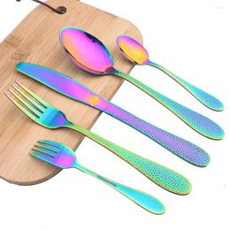 Dinnerware Sets Durtens 24/30Pcs Cutlery Set Stainless Steel Flatware Vintage Steak Knives Fork Tea Spoon Kitchen Tableware