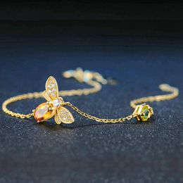 Cute Bee 925 Sterling Silver Bracelet Woman love Citrine Gemstones Jewelry 14K Gold Plated Designer Jewellery249B
