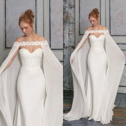 Elegant Lace Applique Bridal Jackets Custom Made Long Chiffon Wedding Cape Shawls Wraps for Formal Dresses221o