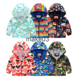 Jackets 2023 Spring and Autumn New Fashion Children Jackets for Boys and Girls Cartoon Doodle Long Sleeve Hooded Coat Windbreaker 17T J230728