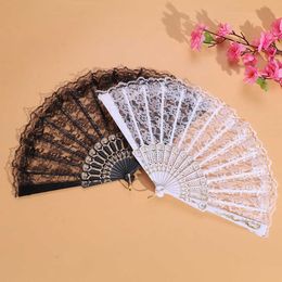 Chinese Style Products pieces of white and black lace folding fans performance props dance hand fans wedding parties retro craft fans