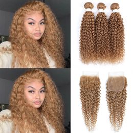 Indian Virgin Hair Bundles With 4X4 Lace Closure 8-30inch 27# Colour Kinky Culry 100% Human Hair 4 PCS/lot