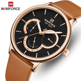 NAVIFORCE Men Watches Fashion Business Watch Men's Leather Waterproof Quartz Wristwatch 24 Hour Male Clock Relogio Masculino230a