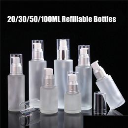 Packing Bottles Frosted Glass Bottle Cosmetic Travel Packaging Refillable Lotion Spray Pump Jars 20Ml 30Ml 40Ml 50Ml 60Ml 80Ml 100Ml C Otvew