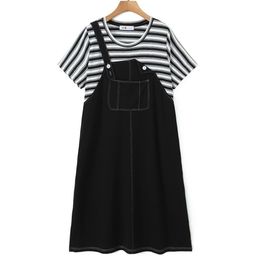 Plus size Dresses Good Quality Size Dresse Clothing 2023 Summer Oversized Curve Female Striped Patchwork Fake Two Pieces Overall Dress 230727