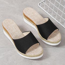 Sandals Summer 971 Woman 2024 Fashion Simple Solid Wedge Heel Comfortable Non Slip Large Shoes Outdoor Female Sandalias
