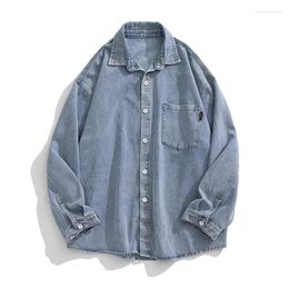 Men's Casual Shirts Spring Autumn Denim Shirt Coat Men Long Sleeve Pocket Cardigan Streetwear BF Jean Jacket Harajuku Cowboy Outwear Tops