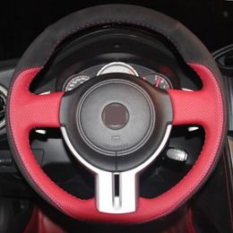 Red Genuine Leather Black Suede Steering Wheel Cover for Toyota 86 BRZ Car Special Hand-stitched Covers266w