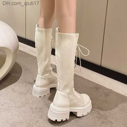 Boots Rimocy 2022 Autumn/Winter New Short Platform Long Boots Women's Thick Sole Elastic Knitted Knee High Boots Women's Botas De Mujer Z230728