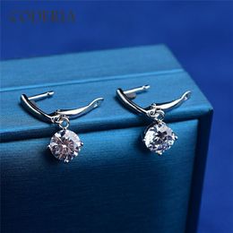 Stud Real Drop Earrings Classic Four Prong 4 Carat 925 Sterling Silver for Women Wedding Party Jewelry 230727