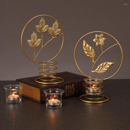 Candle Holders Tree Leaves Iron Holder Ornaments Golden Home Decorative Items Dining Room Living Tabletop Cups