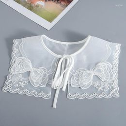 Bow Ties Women Lace White False Collar Female Summer Dress Shoulder Wrap Girls Big Lapel Shawl Shirt Detachable Lace-Up Fake