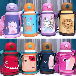 Tumblers Fun Animals Kids Thermos Mug With Straw Stainless Steel Dobble Vacuum Flasks Children Cute Thermal Water Bottle TumblerThermocup 230727
