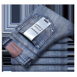 Men's Jeans Business Casual Straight Stretch Fashion Classic Blue Black Work Denim Trousers Male Brand Clothing Size 32 38 230727