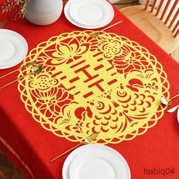 Table Cloth Wedding Tablecloth Fabric Red Festive Wedding Waterproof and Oilproof Happy Chinese Style Chinese Tea Table Cloth Tablecloth R230726