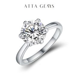 Wedding Rings ATTAGEMS 1ct 2ct 3ct Ring Round Brilliant Diamond Test Passed 925 Sterling Silver Solitaire for Women 230727