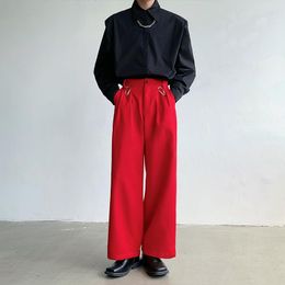 Men's Pants Men Mountaineering Buckle Loose Casual Vintage Wide Leg Red Suit Male Japan Korean Streetwear Fashion Trousers Baggy