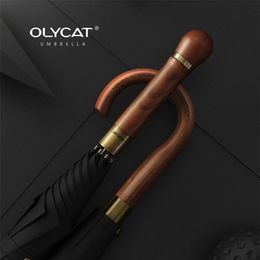 OLYCAT Wooden Handle Umbrella Strong Windproof Big Golf Rain s Men Gifts Black Large Long Paraguas Outdoor 210721189Q