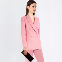 Women's Two Piece Pants Customised Pink Double Breasted Business Casual Formal Slim Fitting Office Suit Wedding Party Evening Dress (jacket