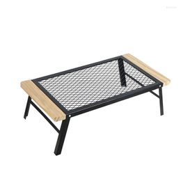 Camp Furniture 2023 Outdoor Folding Net Table Camping Iron With Storage Bag Portable Travel BBQ Car Shelf