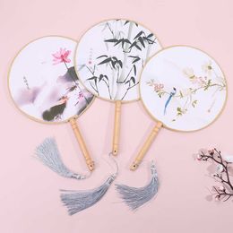 Chinese Style Products Round Hand Fan Chinese Style Vintage Printing Fan Wedding Party Dance Home Decoration Ornament