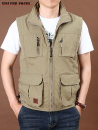 Men's Vests Thin Tooling Loose Quick Drying Vest Outdoor Sports Coat Multi Pocket Stand Collar Spring Camping Fishing 230727