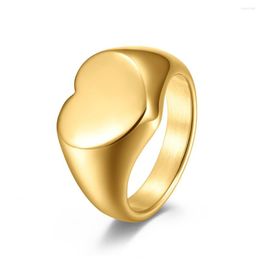 Wedding Rings Valily Women's Simple Heart Ring Stainless Steel Polished Gold Colour Love For Women Man Party Jewellery