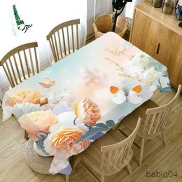 Table Cloth 3D Butterfly Floral Tablecloth Colorful Home Party Rectangle Tablecloth Wedding Fireplace Resistant Decorative Accessories R230726