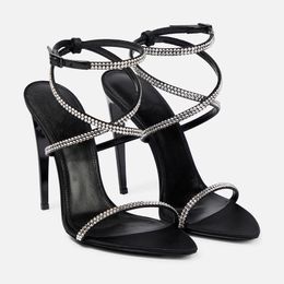 Designer Sandals Women Shoes Luxury Georgia Sandals In Crepe Satin With Rhinestones Open Toes High Heel EU35-40 With Box Party