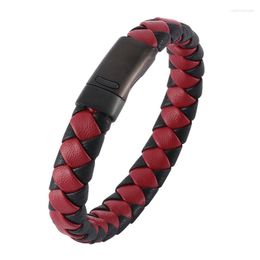 Charm Bracelets Retro Men Jewelry Mannen Sieraden Black Red Braided Leather Bracelet Male Steel Magnetic Clasp Man Bracelete Punk Bangles