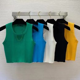 Y2K Fashion Designer Solid Colour Vintage Knitted Sweater Vests Women's Sleeveless Metal Chain Straight Vests Crop Tank Tops