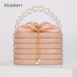 Evening Bags Crystal Metal Evening Clutch Bags Women Boutique Pearl Handle Shiny Colour blocking Purse And Handbags Bridal Wedding 230727