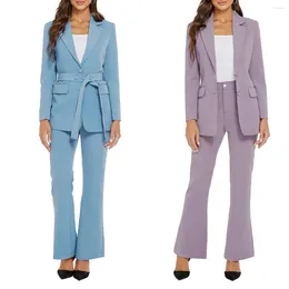 Women's Two Piece Pants Fashion Womens 2 Office Lady Business Suit Set Work Blazer Jacket And With Belt Modern Solid Outfit For Women