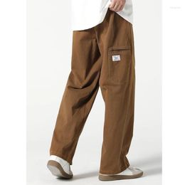 Men's Pants Retro Cargo Autumn Loose Overalls Wide-leg Straight Long Solid Colour Pockets Casual Women Daily Trousers