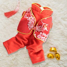 Dog Apparel Lovely Pet Tang Suit Polyester Jumpsuit Stand Collar Four Leggings Dress Up