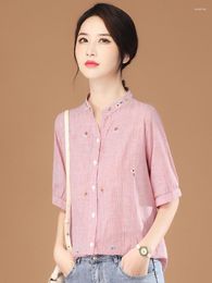 Women's Blouses HCXR Women Blouse 2023 Summer Stand Collar Half Sleeve Floral Embroidery Elegant Boutique Delicated Cotton Shirt