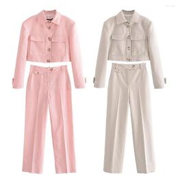 Women's Two Piece Pants Summer Fashion Temperament Holiday Style Short Suit Jacket High Waist Casual Straight Trousers