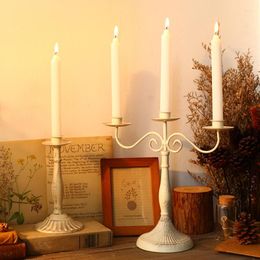 Candle Holders Nordic Classical Iron Art Candlestick Sculpture Decor Handmade Figurines Home Decoration Gift