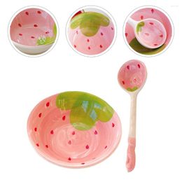 Dinnerware Sets Ceramic Soup Bowl Rice Ornament Container Dessert Bowls Fruit Salad Dishes Strawberry Spoon Poriddge Cartoon