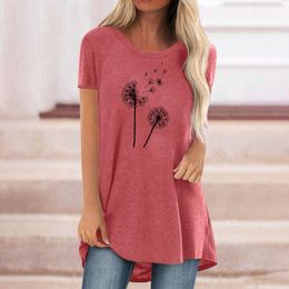 Women's T Shirts Dandelion Floral Print Tshirts For Women Graphic Tee Fashion O-neck Short Sleeve Summer T-shirt Tunics Tops Harajuku Shirt