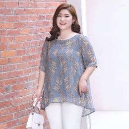 Women's Blouses 2023 Summer Women Chiffon Shirt Fashion Foreign Fat Mother Middle-aged And Elderly Short Sleeved Top Loose Belly T459